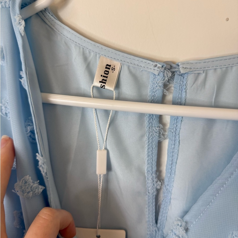 Light Blue Swiss Dot Romper - Picture 4 of 5